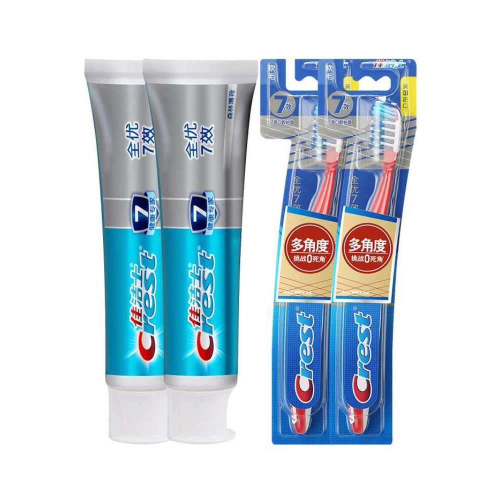 成都仓 佳洁士全优七效90g2支+全优七效牙刷2支电商专供装
