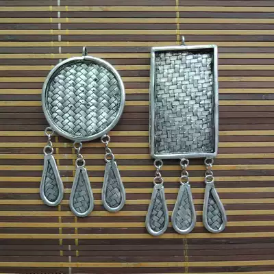 Miao silver jewelry personalized Miao silver pendant inlaid old embroidery piece base empty support hand woven round Square