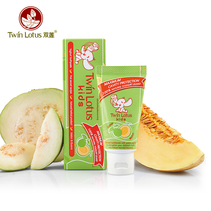 泰国双莲进口优乳益齿儿童水果牙膏50g哈密瓜/番石榴无氟可吞咽