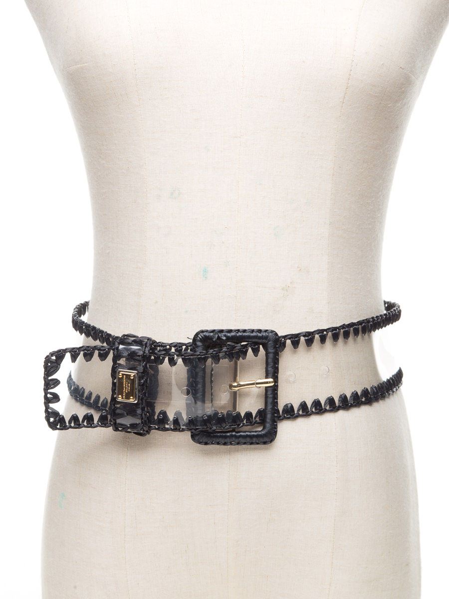 Dolce&Gabbana 透明色黑边装饰针扣宽腰带