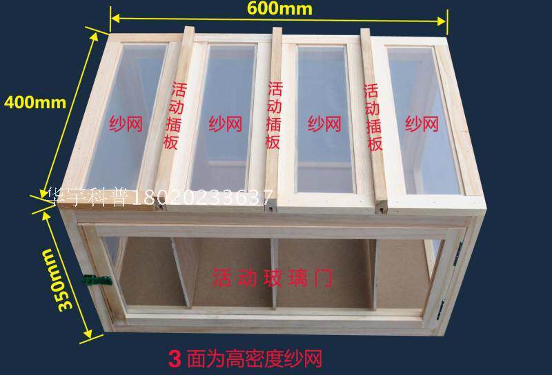 木质养虫笼昆虫饲养箱60*40*35cm带隔板100目网笼可开票