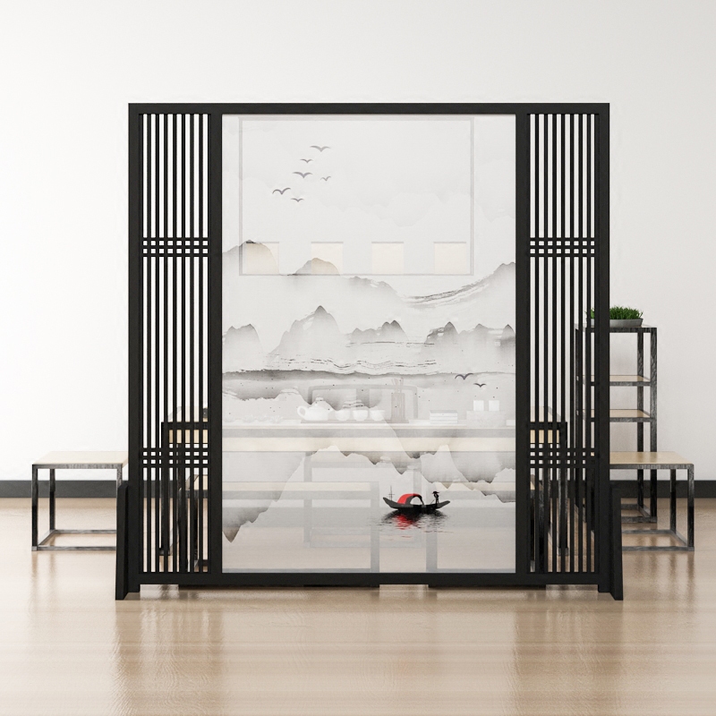 Chinese solid wood screen partition Xuanguan Living room Hotel Screen Tea House Office Dining Room Seat Screen Water Ink Landscape Screen