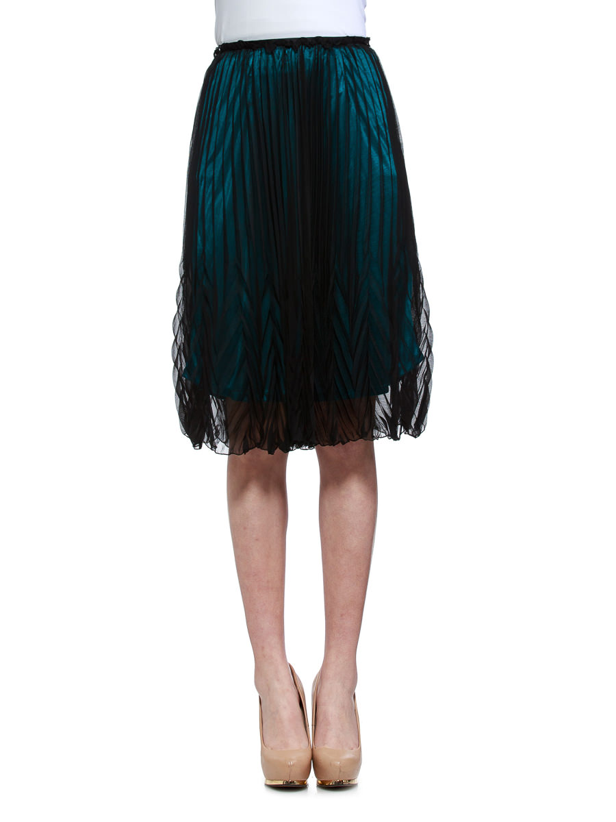 THEOPHILE 绿底黑色覆纱半身裙