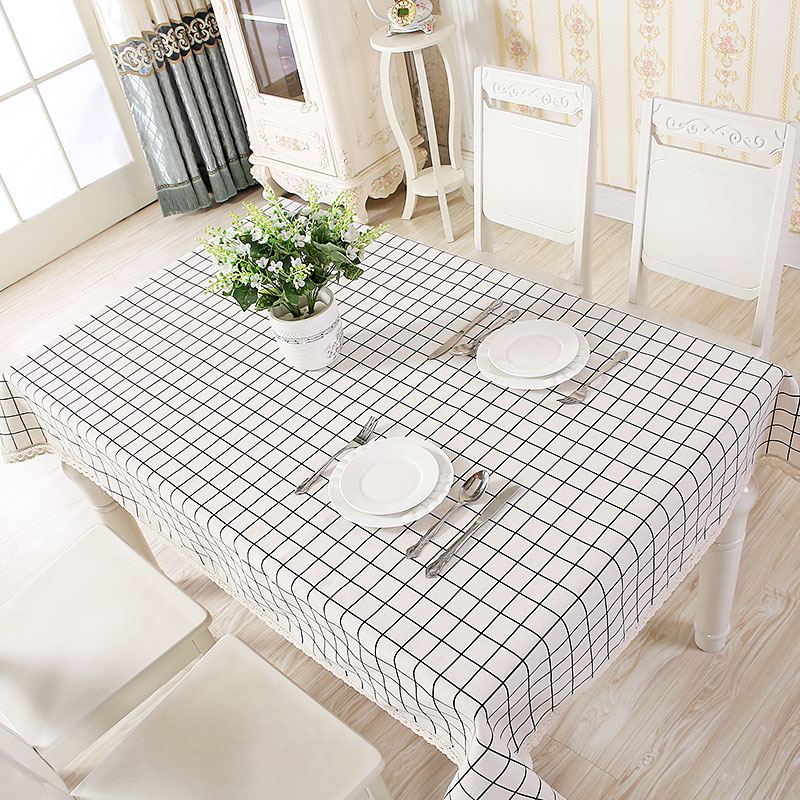 Minimalist modern IKEA art square lattice table cloth art fresh Nordic tea table cloth cotton linen rectangular table cloth