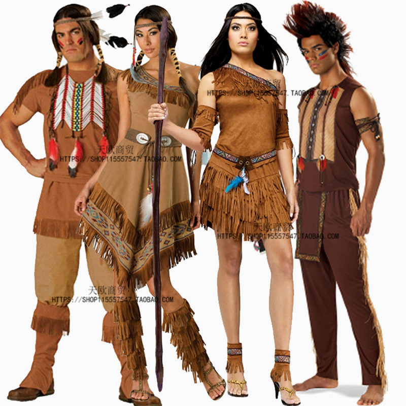 Halloween Costumes, Cosplay Performance Clothes, Adult Men and Women, Primitive Native Indian Leopard Print Savage Costumes