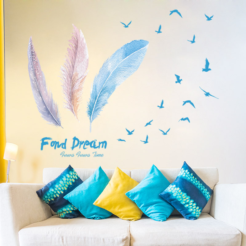 Feather Wall Sticker Living-room Corridor Genguan Background Wall Appliqued Bedroom Headboard Sticker Dining Room Shop Window Shop Decoration