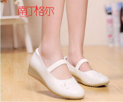 South Tingle White Nurse Shoes Genuine Leather Casual Women Shoes Work Single Shoe Slopes with Mom Pregnant Women Dance Shoes