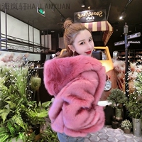 Mùa thu và mùa đông phiên bản Hàn Quốc mới của chiếc áo khoác lông trùm đầu giả lông cáo nhân tạo trong phần dài của thời trang nữ áo gió mỏng áo khoác da lộn lót lông nữ