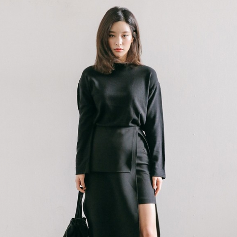 韩国stylenanda官方正品 简约款罗纹领宽松针织衫