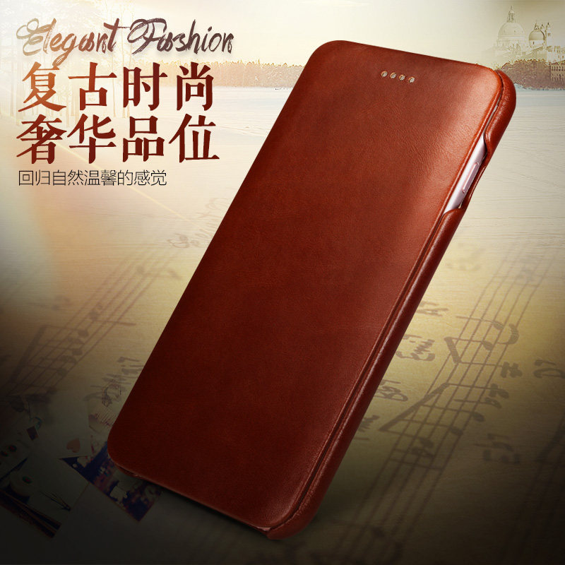 iCarer Curved Edge Vintage Series Side Open Handmade Genuine Cowhide Leather Case Cover for Apple iPhone 6S Plus/6 Plus