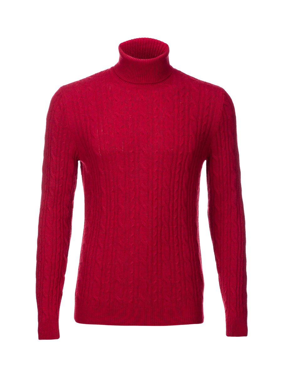 versace jeans 红色高领粗织纹针织衫