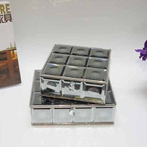  Exquisite jewelry box Square lattice gray mirror jewelry box Jewelry storage box model room decoration home decoration