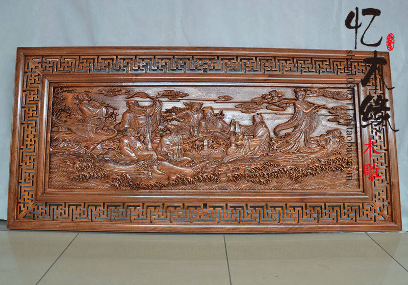 East Yang Wood Carving Fragrant Camphor Wood Solid Wood Carved Flower Board Antique Chinese Style Rectangular Wall-mounted Plaque Hanging Screen Partition Screen