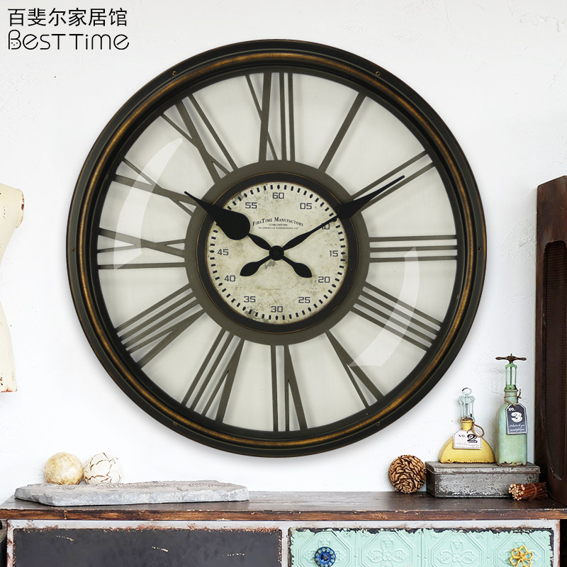 European-style living room vintage wall clock American country wall wall clock creative pastoral industrial style nostalgic silent British
