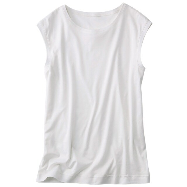 DUBAIJIE spring and summer high-end mid-length loose round neck sleeveless t-shirt women's top 100 mercerized cotton vest