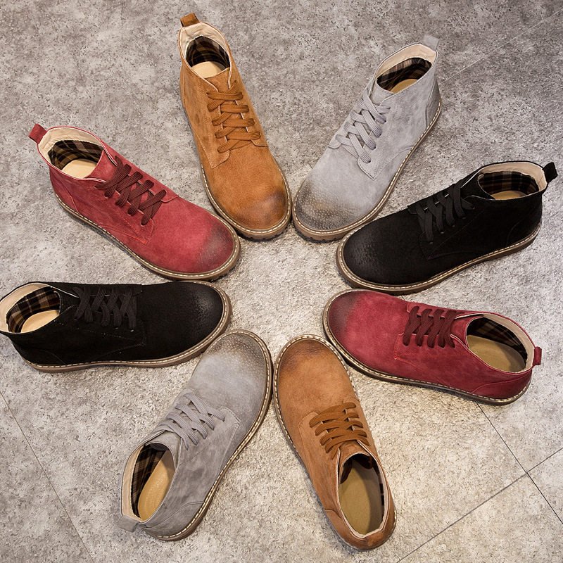 Comfort Autumn Winter New Genuine Leather Women Boots Nude Boots Inn Korean Version Flat Bottom Short Boots Retro Color Lace Martin boots