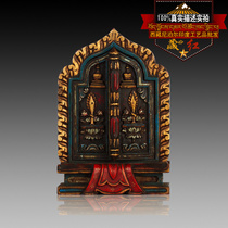 Saffron traditional hand-carved colorful pagoda Lotus Maitreya Buddha double door Tibetan Buddhist niche antiques and old objects