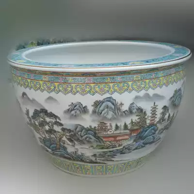 Jingdezhen hand-painted meticultural landscape art culture big cylinder ceramic art calligraphy and painting ceramic cylinder classic cylinder