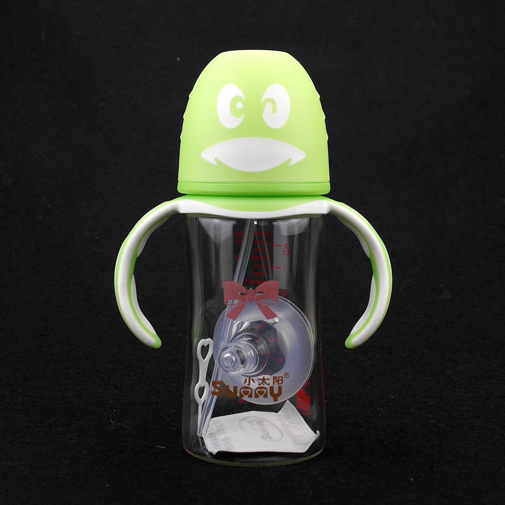 小太阳 宽口径 可爱企鹅晶钻玻璃奶瓶240ml Q-6308