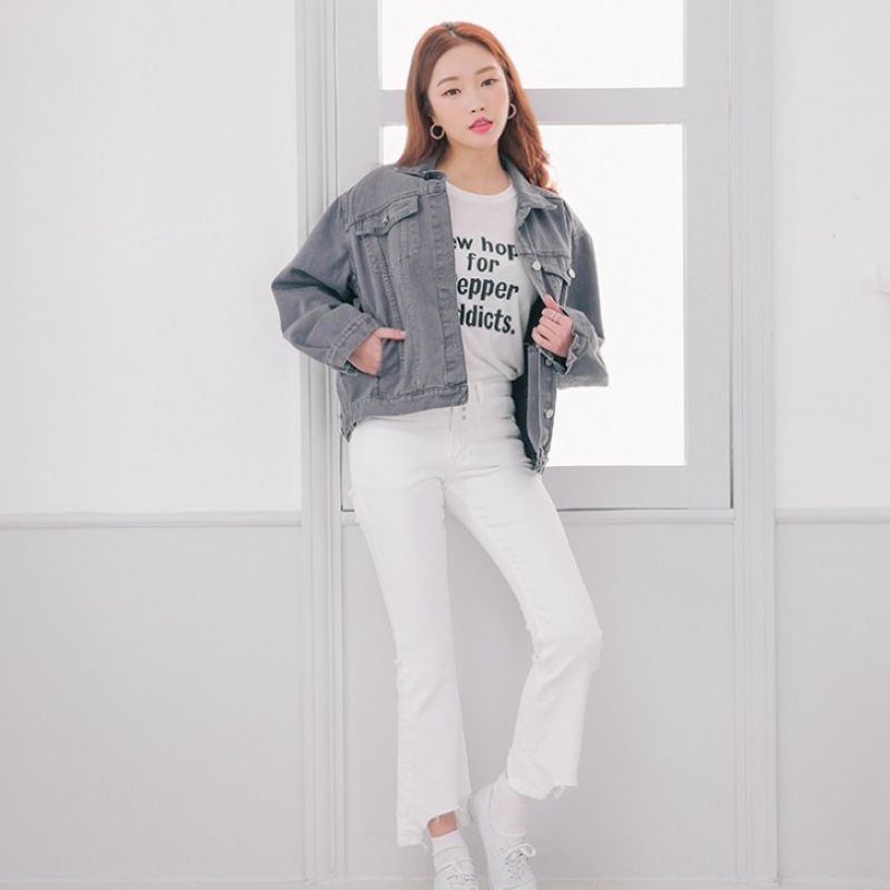 韩国stylenanda官方正品 帅气翻领系扣牛仔夹克-灰色