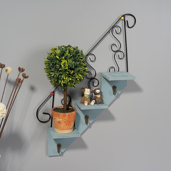 Staircase wall hanging American living room flower rack wrought iron storage rack wall hanging wall potted plant doll shelf hook decoration