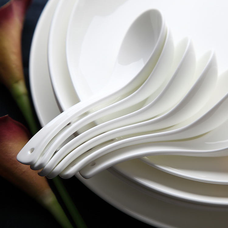 Ceramic tablespoon spoon dessert spoon spoon high - end two - pin pure white bone ceramic simple tableware accessories