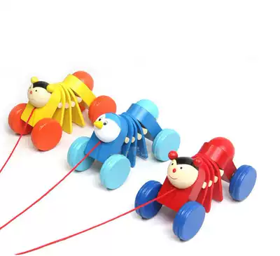 Children's wooden cartoon animal drawstring toy caterpillar pull baby toddler drag early education puzzle 1-3 years old