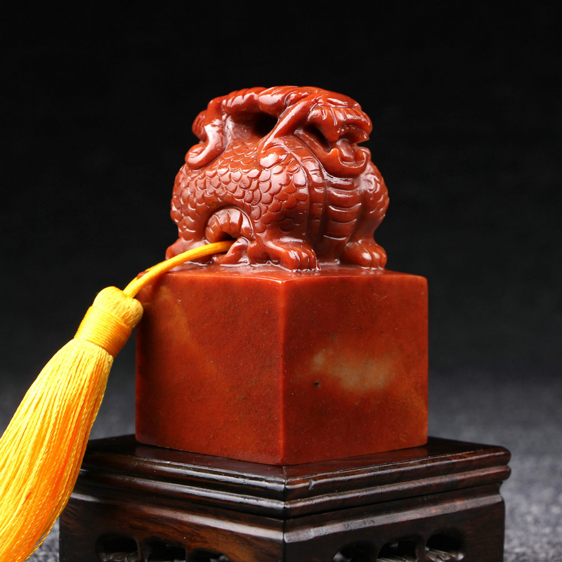 Jade seal Shoushan stone double-headed dragon ornament seal engraving collection calligraphy calligraphy and painting name idle seal custom package engraving