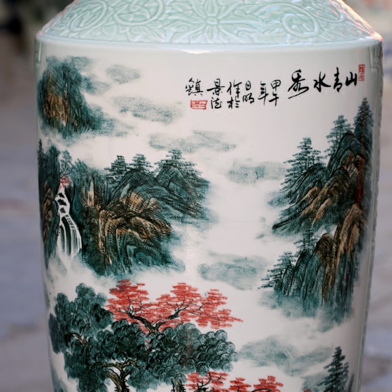 Jingdezhen ceramics hand - made mountain green water show large vases, furnishing articles sitting room hotel modern household adornment