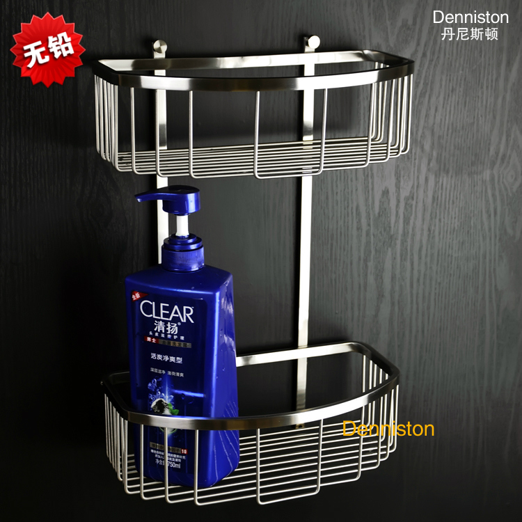 304 stainless steel deepened mesh basket rack wall-mounted powder room double-layer rack rack bathroom storage basket