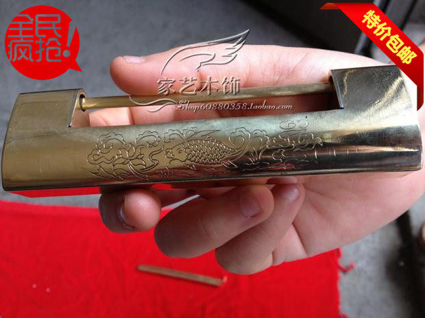 Antique lock antique copper lock Chinese key lock old-fashioned large, medium and small jewelry box copper lock bolt lock horizontal open padlock