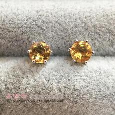 Серьги 蜜糖 5mm全净闪耀天然黄水晶 s925纯银镀白金耳钉