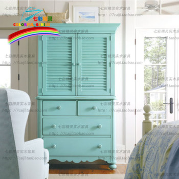 Hand-painted mediterranean style children's two-door wardrobe customization