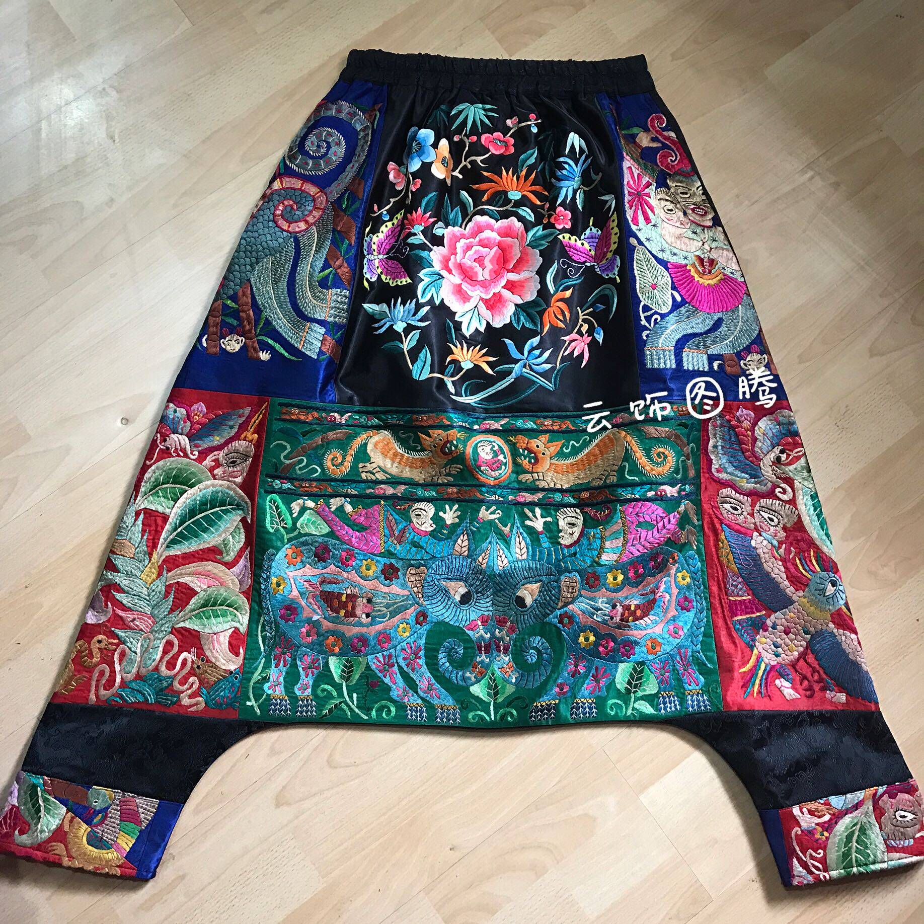Cloud decoration totem original design women's trousers Ethnic style hand embroidery Newly embroidered embroidered down pants Harlan pants