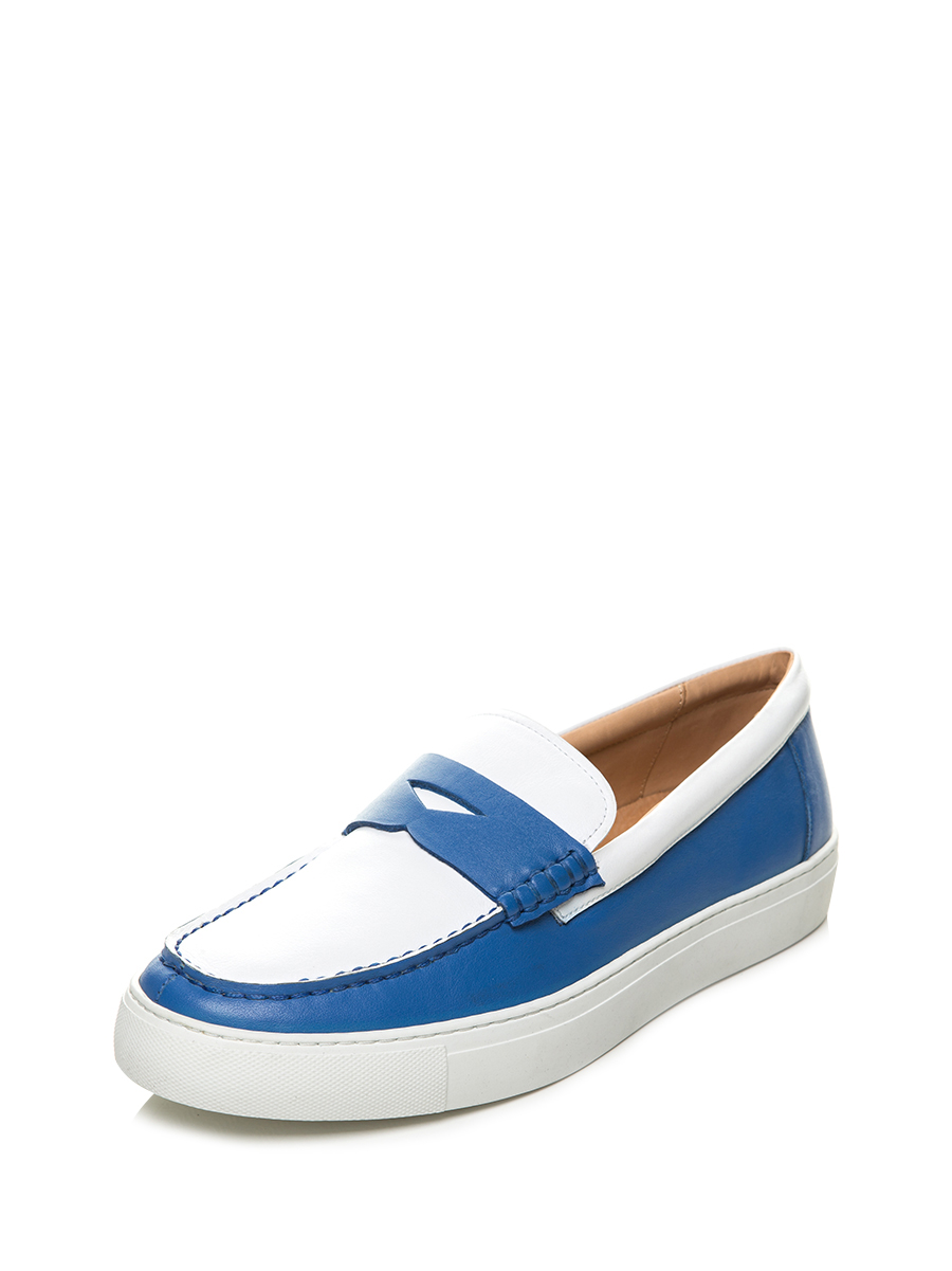 蓝色拼白色牛皮襻带乐福鞋