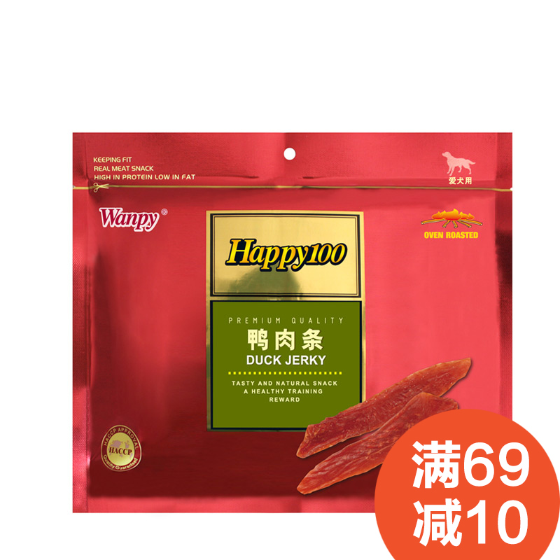 波奇网宠物狗零食顽皮犬用happy100系列零食鸭肉条500g泰迪狗零食