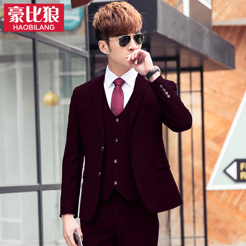Haubie wolf suit suit men's three sets of business casual marriage Body Suits Professional Suit Groom Gown