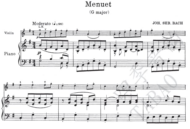 Bach Minuet in G Major (No. 2) Ensemble score for violin and piano (with score for solo)