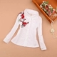 Mùa xuân 2018 mới cho bé gái áo dài tay thêu trong áo bé trai cotton màu trắng hoang dã áo sơ mi bé trai size đại Áo sơ mi