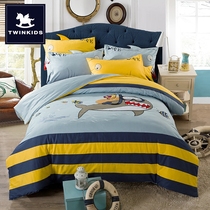 Childrens four-piece cotton boy cotton 1 5-meter bed shark bedding 1 2-meter bed three-piece high and low