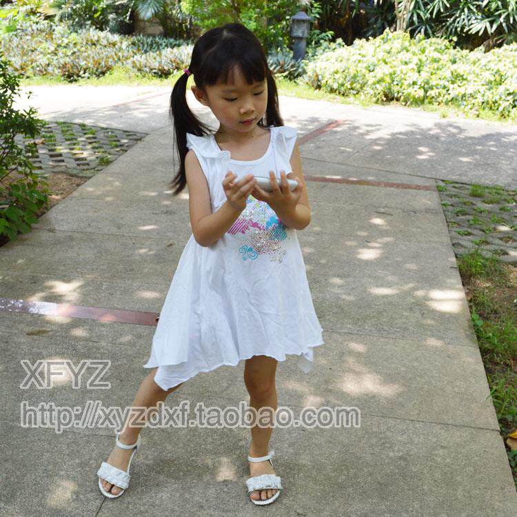 N138 high quality French pure cotton vest skirt irregular hem white foreign trade child clothes summer