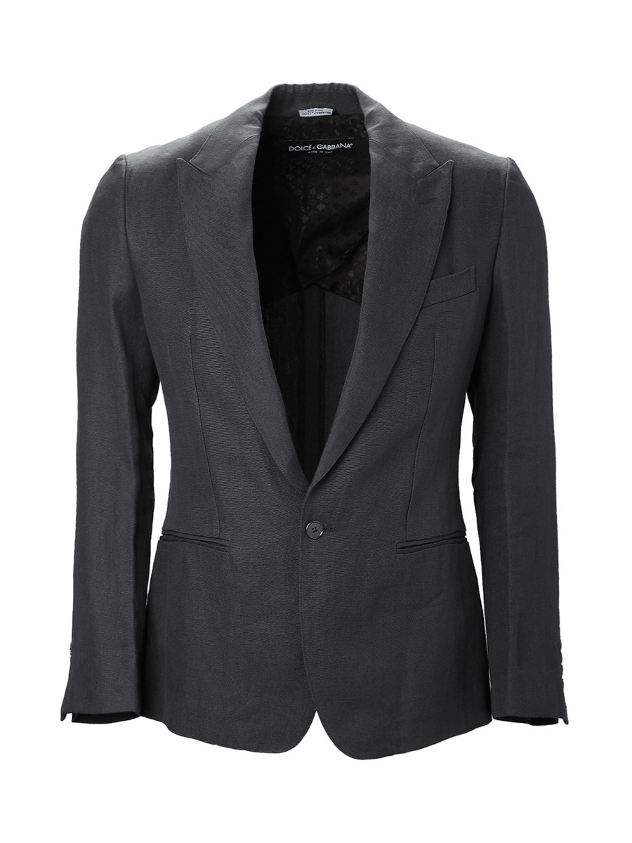 Dolce&Gabbana 黑灰色戗驳领一粒扣饰修身西装