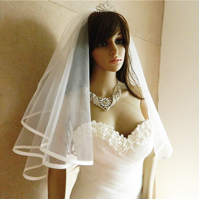 New bride marriage single - layer veil of veil short - cute princess covers head veil double satin bread edge