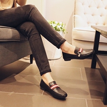 MASJM Mars Dress Square Head Calf Single Shoes Flat Shoes Bean Shoes Women's Two Wear