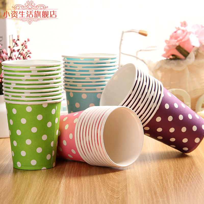 Polka dot color polka dot paper cup environmental protection disposable water cup wedding supplies party birthday spares 7 colors