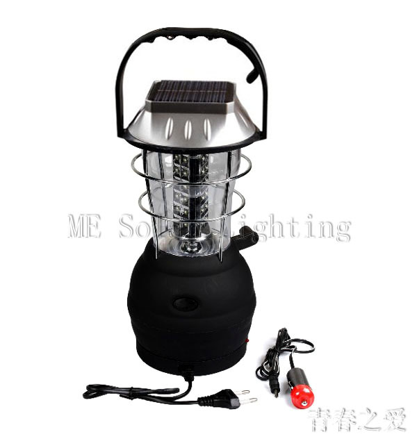 3-speed super bright 36LED hand-crank solar camping light with car charger and home charger
