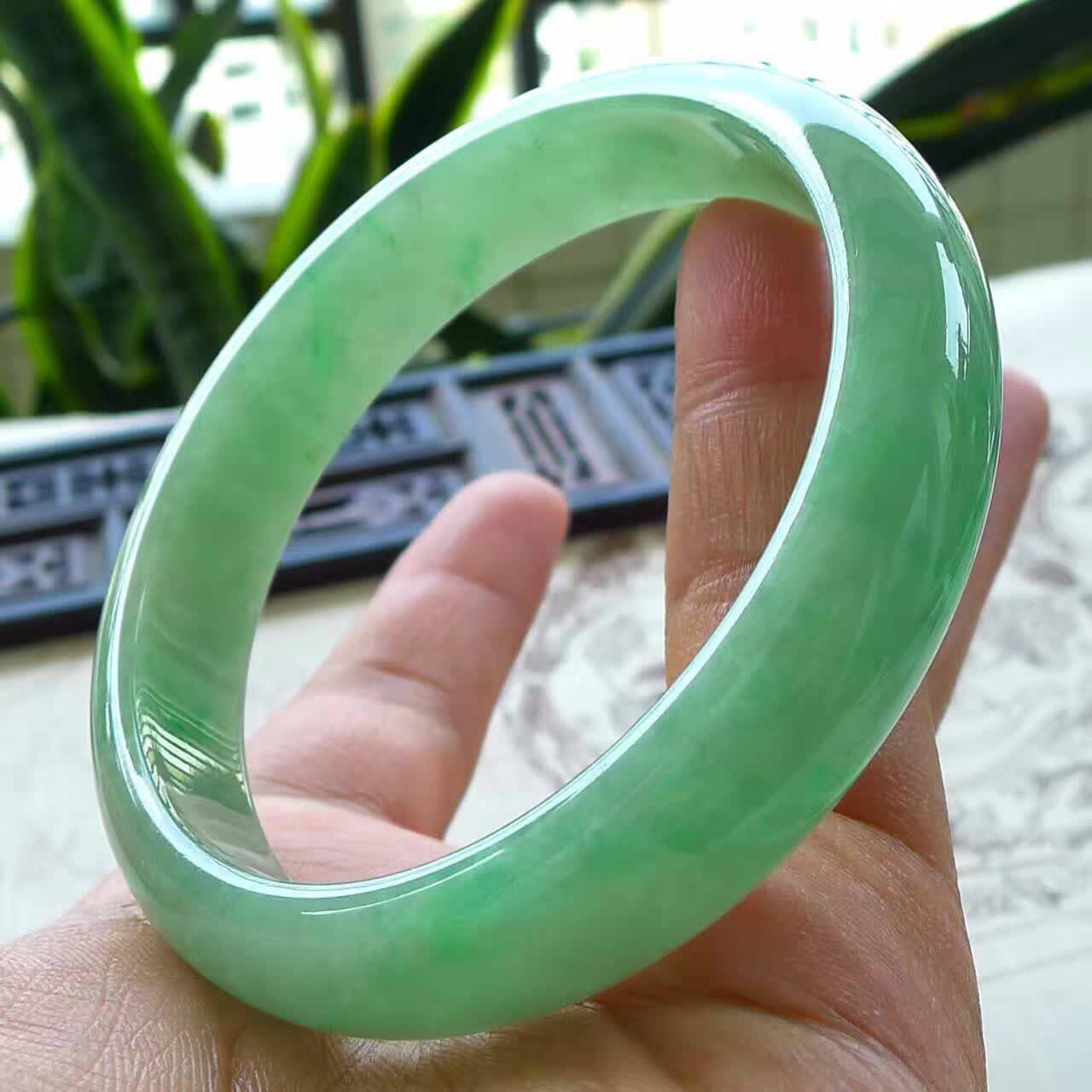 Mingkai jadeite, myanmar laokang natural A jade delicate full green wide edge formal jade bracelet 58 with certificate