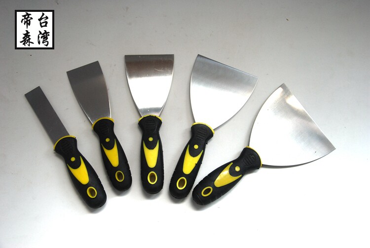 Polished mirror putty knife Non-stainless steel blade Two-color plastic handle putty knife Batch soil knife scraper