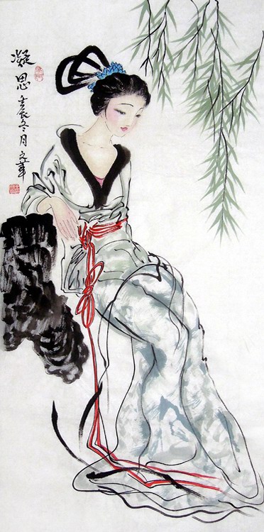 (painting and calligraphy painting and calligraphy) Wang Wenhua's pure hand painted and written by the female figure of the State of Italy (three feet)
