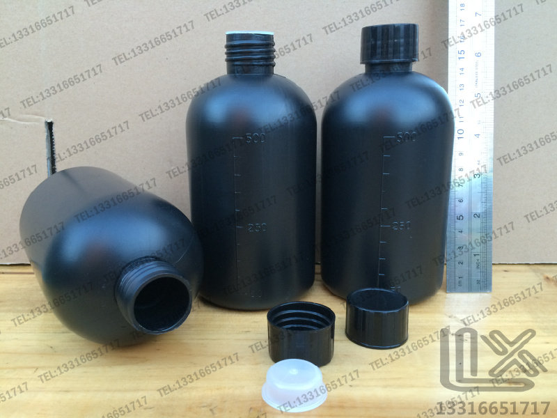 500ml 黑色避光 塑料 小口瓶 样品瓶 药剂瓶 聚乙烯瓶 带刻度